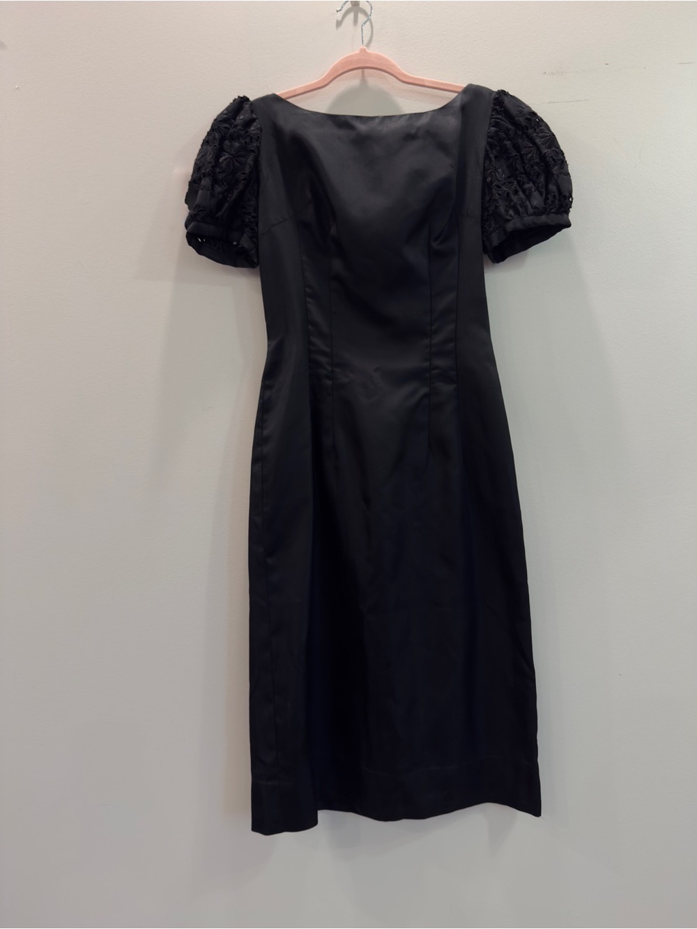 Vintage 60s Algo Original Onyx Taffeta Rosette Puff-Sleeve Cocktail Dress